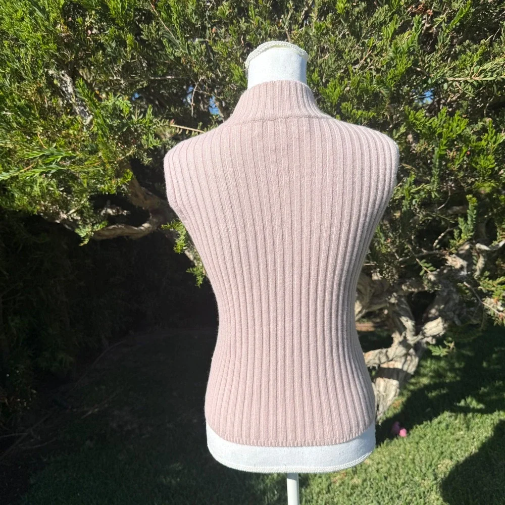 Carlisle Womens 100% Cashmere Ribbed Twin Set Pink Cardigan Shell Mock Neck M